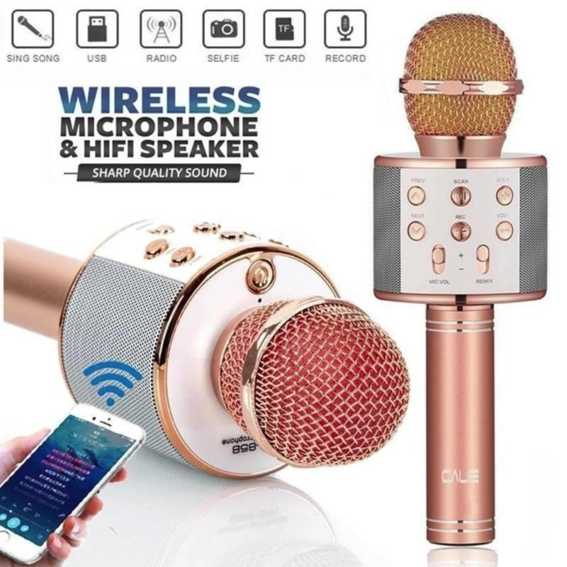 WS-858 - Microfone Infantil de Karaoke Microfone de Brinquedo Sem Fio Bluetooth