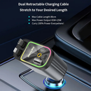 Carregador de carro retrátil com luz LED, carregador de carro rápido 4 em 1 de 120 W para iPhone e Android